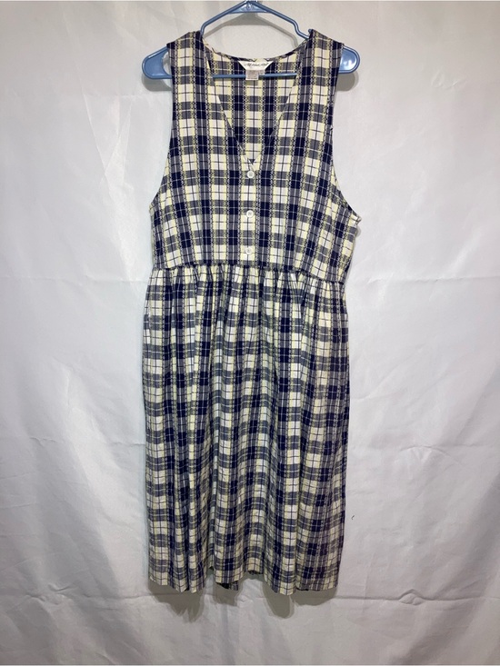 All Week Long Dresses & Skirts - Vintage Sleeveless Plaid Midi Dress in Navy and Cream by All Week Long